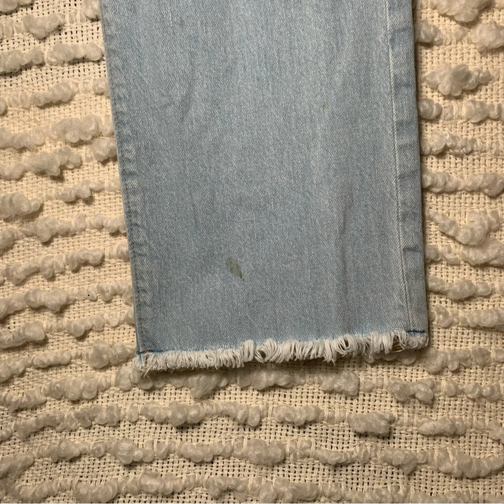 LOFT WOMENS SIZE 0 BLUE JEANSHIGH WAIST STRAIGHT CROP DISTRESSED FRAYED HEM FEST